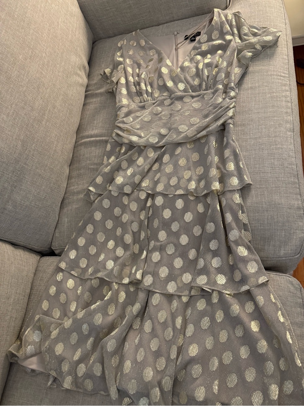 Women's Metallic Polka Dot Tiered Midi Dress - Silver
